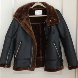 Zara moto leather and fur jacket